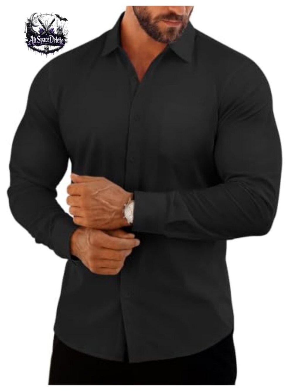 Men's Muscle Fit Stretch Wrinkle-Free Long Sleeve Button Down Dress Shirt